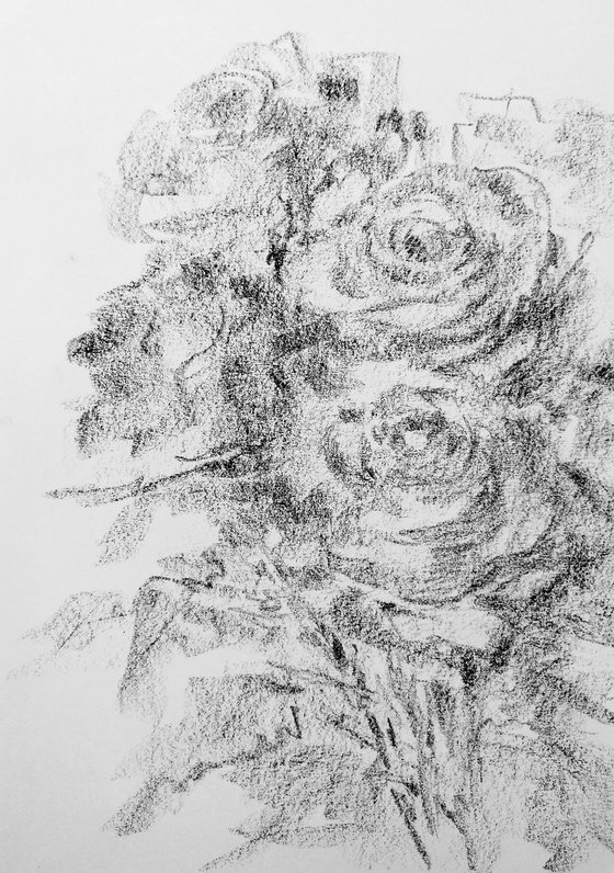 Roses #10. Original charcoal drawing