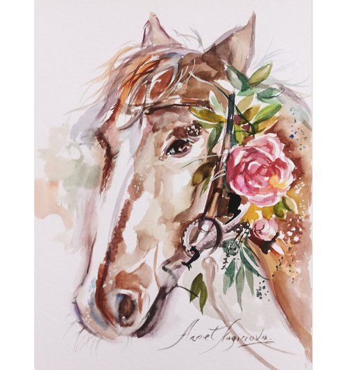 Horse Art, boho painting by Annet Loginova