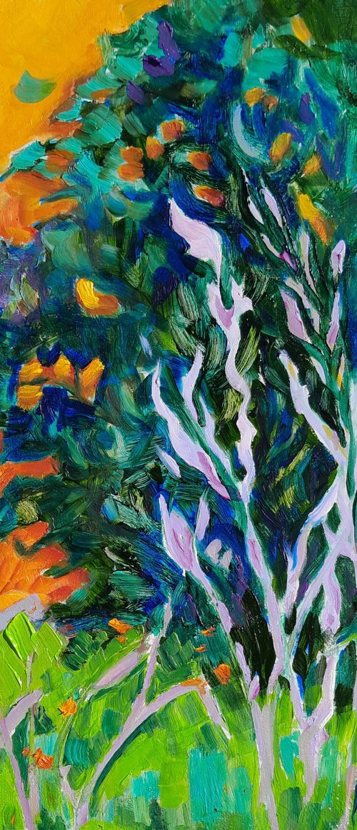 Trees, Orange and Blue by Mary Kemp