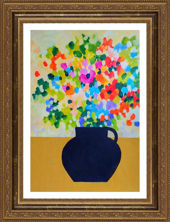 Spring Flowers in a Black Vase III