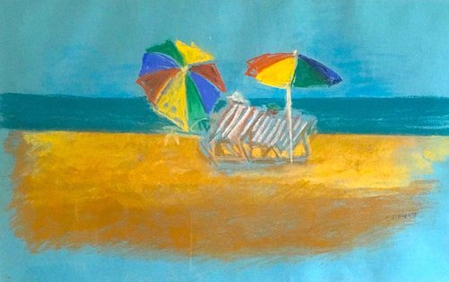 beach colourful umbrellas by Patricia Clements