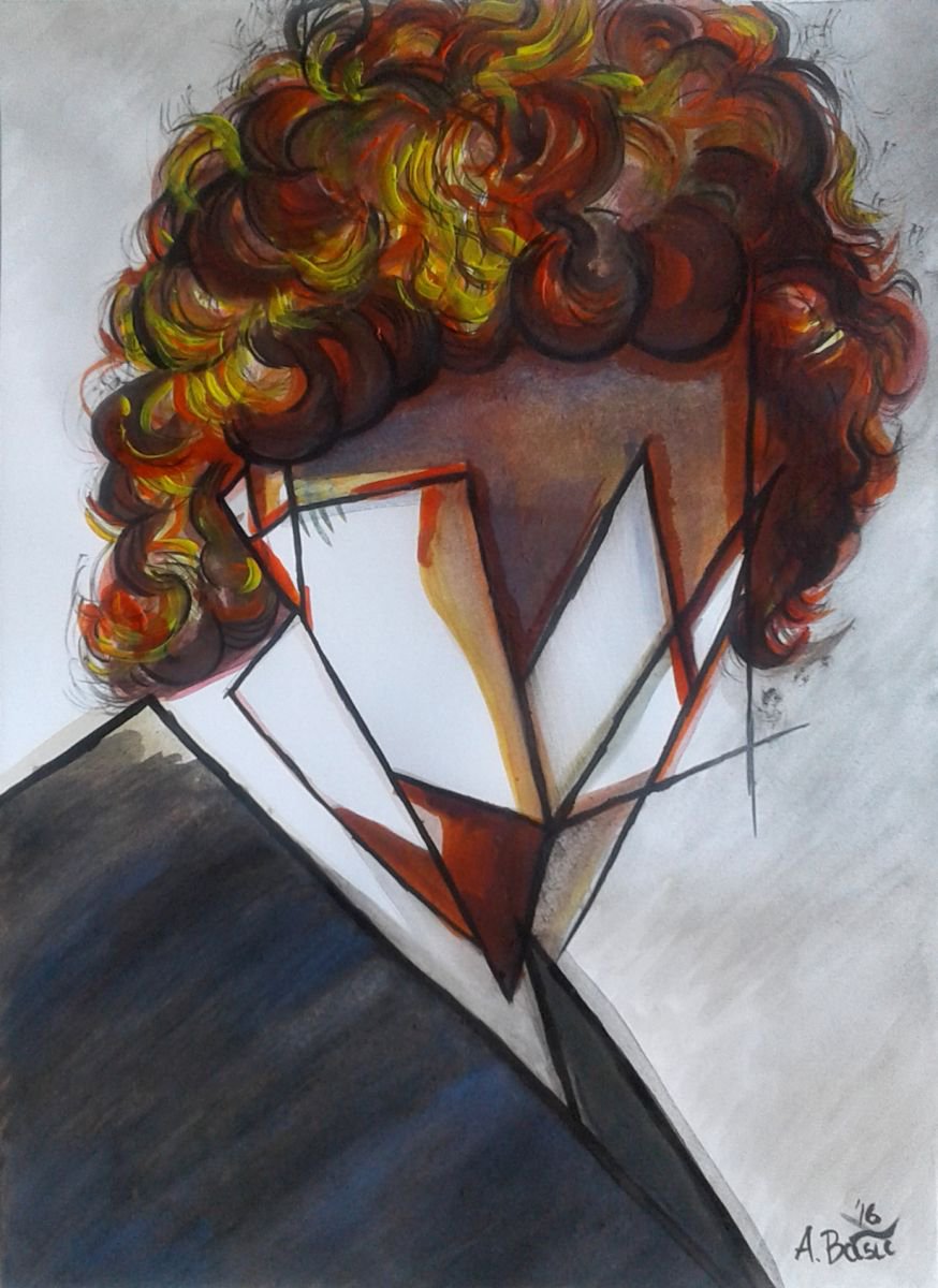 Geometric Portrait Painting By Aleksandar Basic, 12 X 17, Rembrandt Harmenszoon Van Rijn, Original Artwork