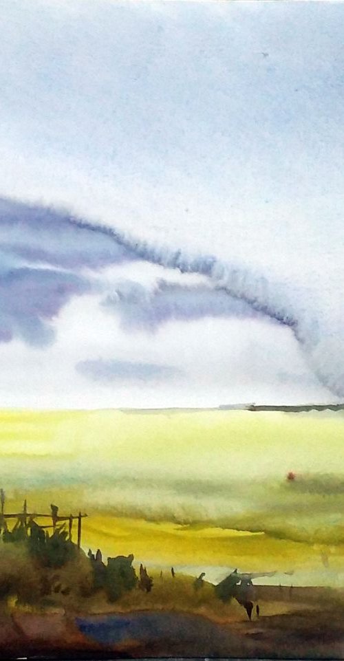 Monsoon & Corn Field - Watercolor Painting by Samiran Sarkar