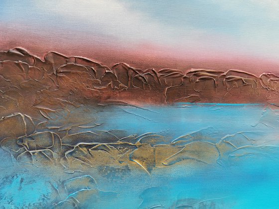 A large original abstract beautiful structured mixed media painting of a seascape "Dream"