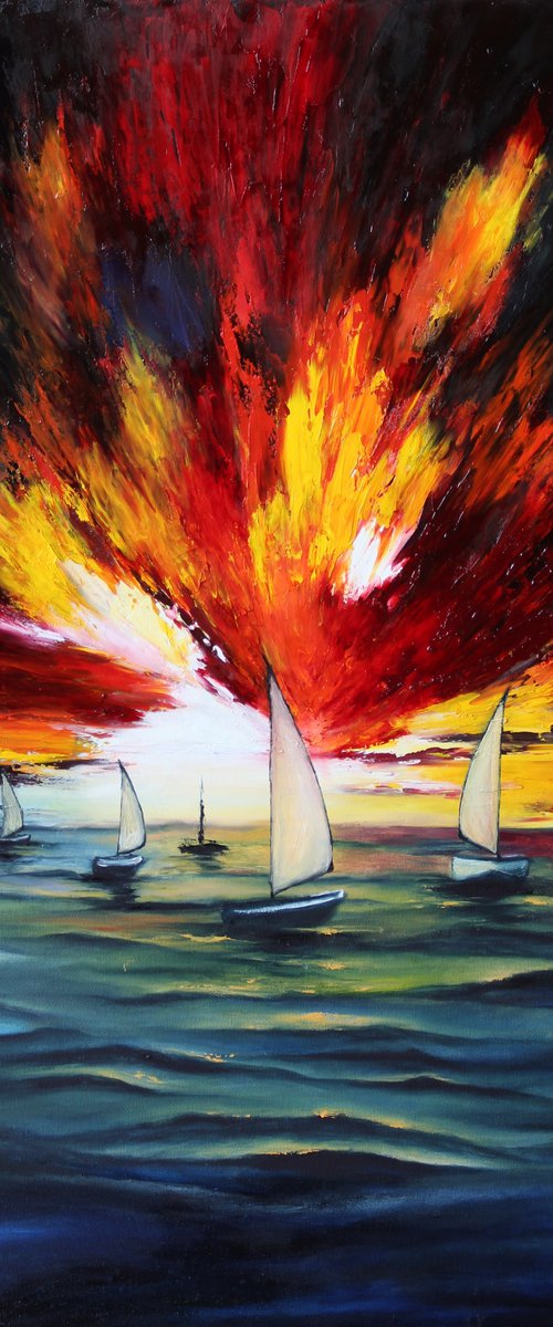Sailboats, 50x70 cm by Anastasiia Novitskaya