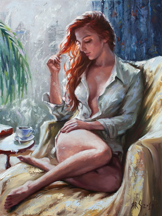 COFFEE WITH THE RAIN #2 by Yaroslav Sobol (Beautiful Girl with a Cup of Coffee)