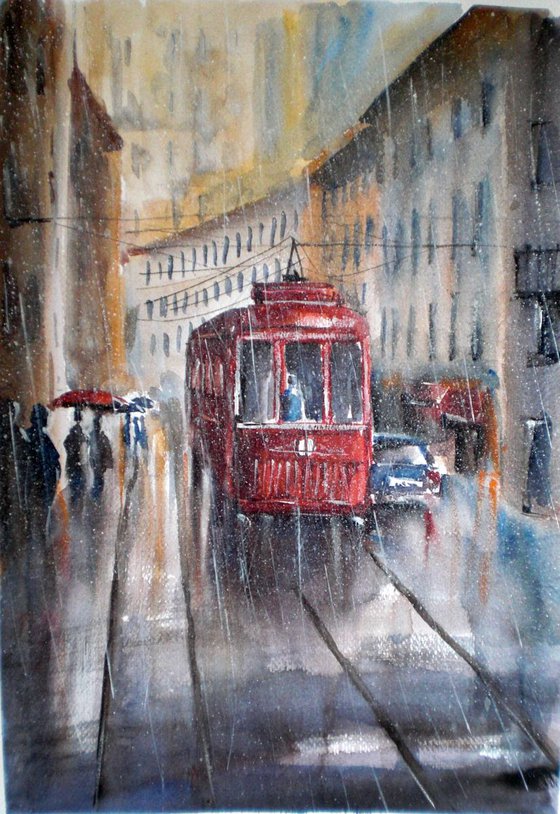 red tram