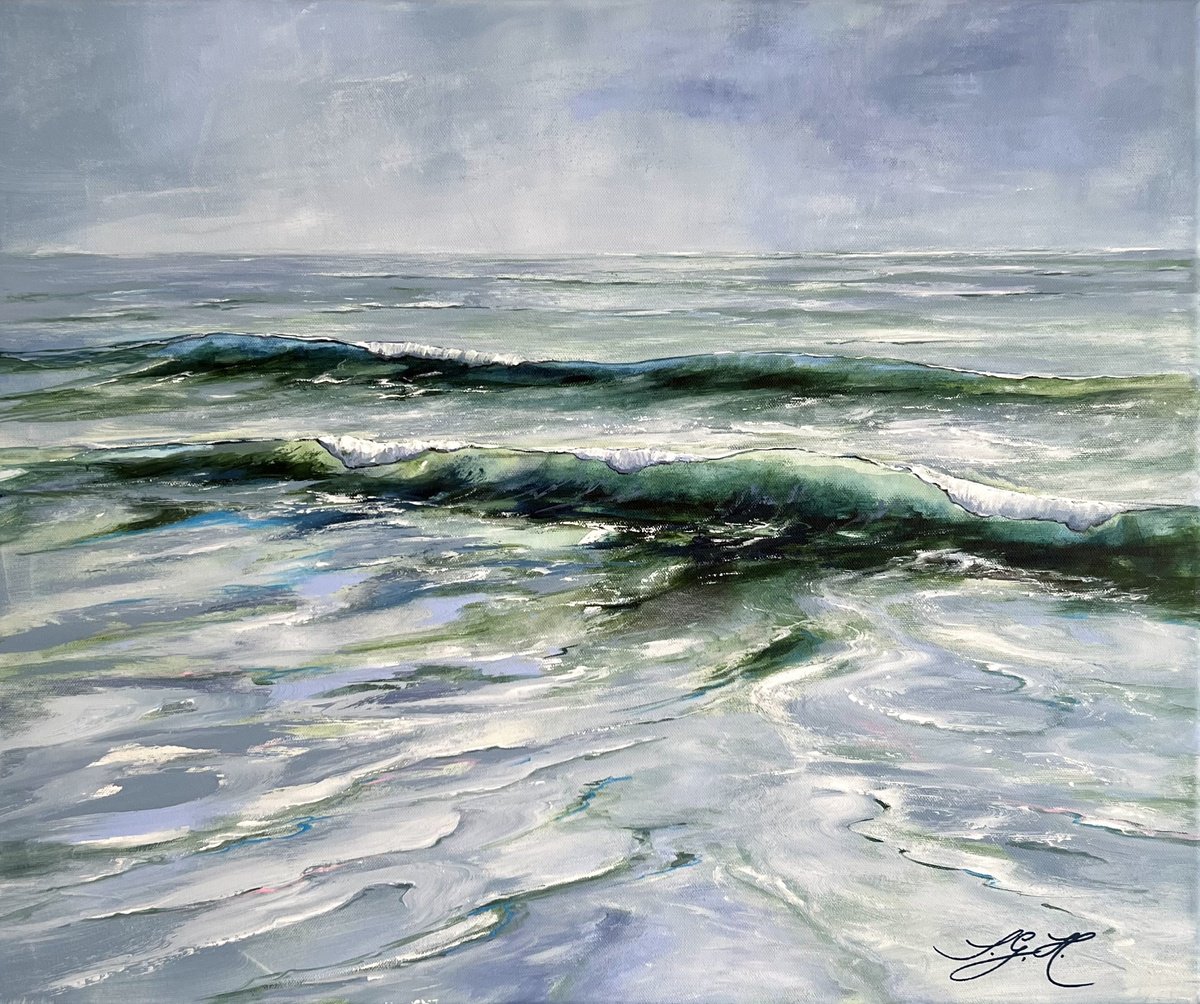 Impressionistic Landscape Acrylic Painting By Sandra Gebhardt-Hoepfner, 24 X 20", Oceanlove 9, Original Artwork