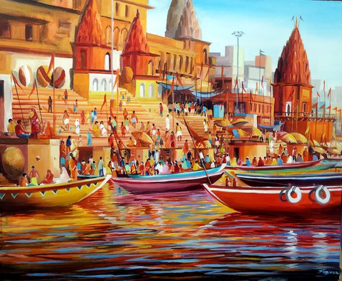 Colorful Morning Varanasi Ghats by Samiran Sarkar