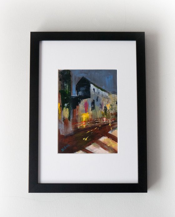 Midnight Crosswalk / 23x32cm [Framed] - Acrylic Painting