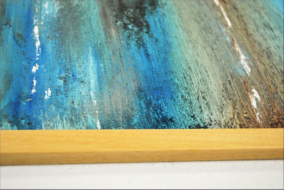 Lonely Beach  - abstract acrylic painting, canvas wall art, blue brown white, framed modern art