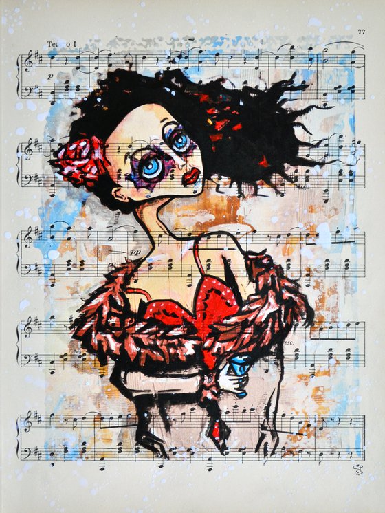 Party Time - Collage Art on Real Vintage Sheet Music Page
