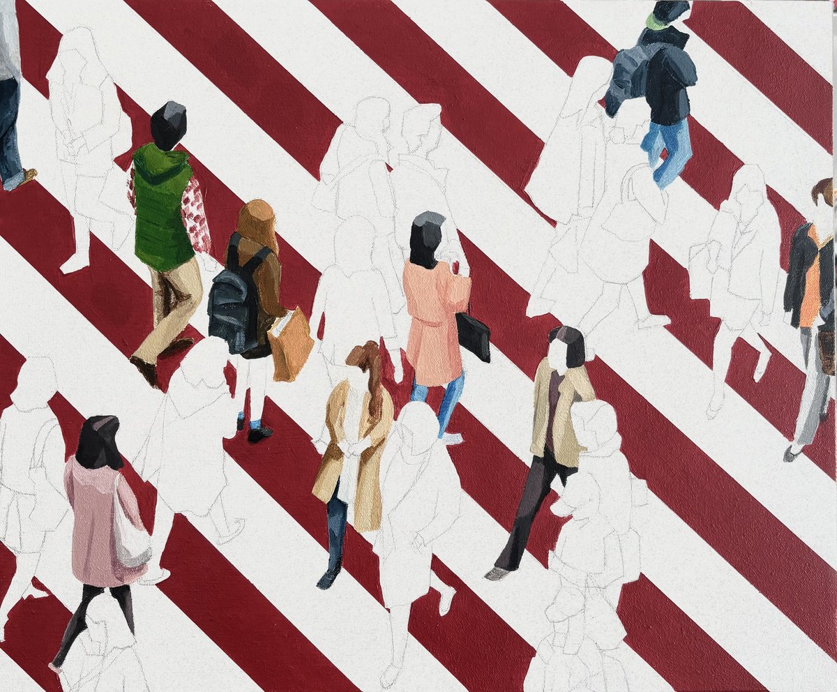 Urban And Pop Cityscapes Acrylic Painting By Martta Garcia, 18 X 15", Red Times, Original Artwork