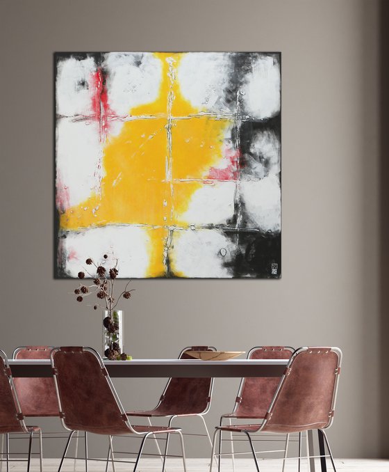Square Abstract - White Textured - Acrylic Painting on canvas - 20D Ronald Hunter