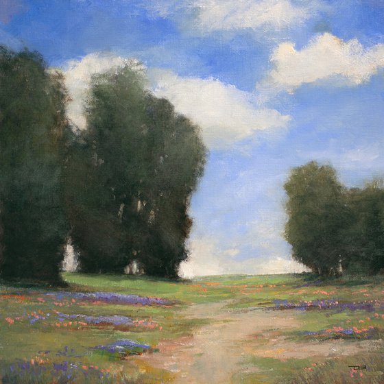 Spring Day 210501, flower field impressionist landscape oil painting