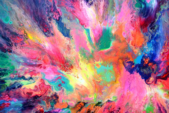 55x31.5'' FREE SHIPPING Large Ready to Hang Abstract Painting - XXXL Huge Colourful Modern Abstract Big Painting, Large Colorful Painting - Ready to Hang, Hotel and Restaurant Wall Decoration, Happy Harmony XXI