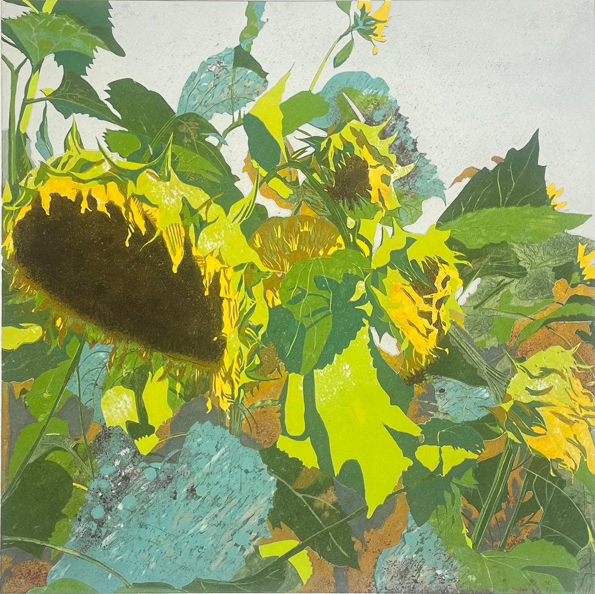 Linocut Print - Sunflowers by C Staunton