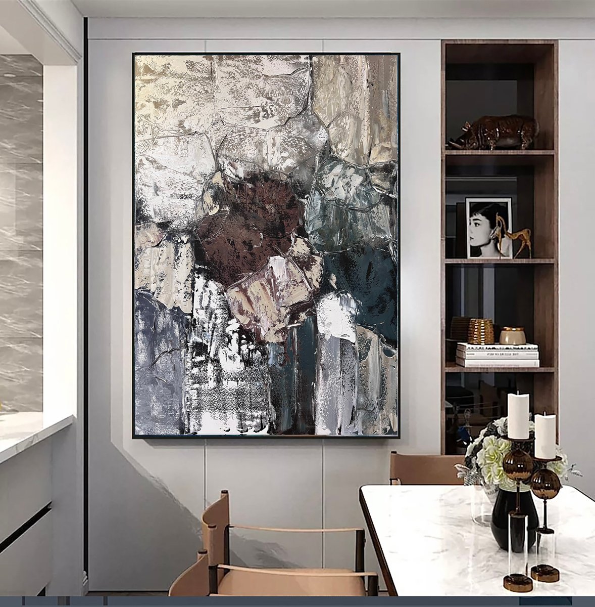 Brown Beige abstract Art. POWER OF THE STONE-2 by Marina Skromova