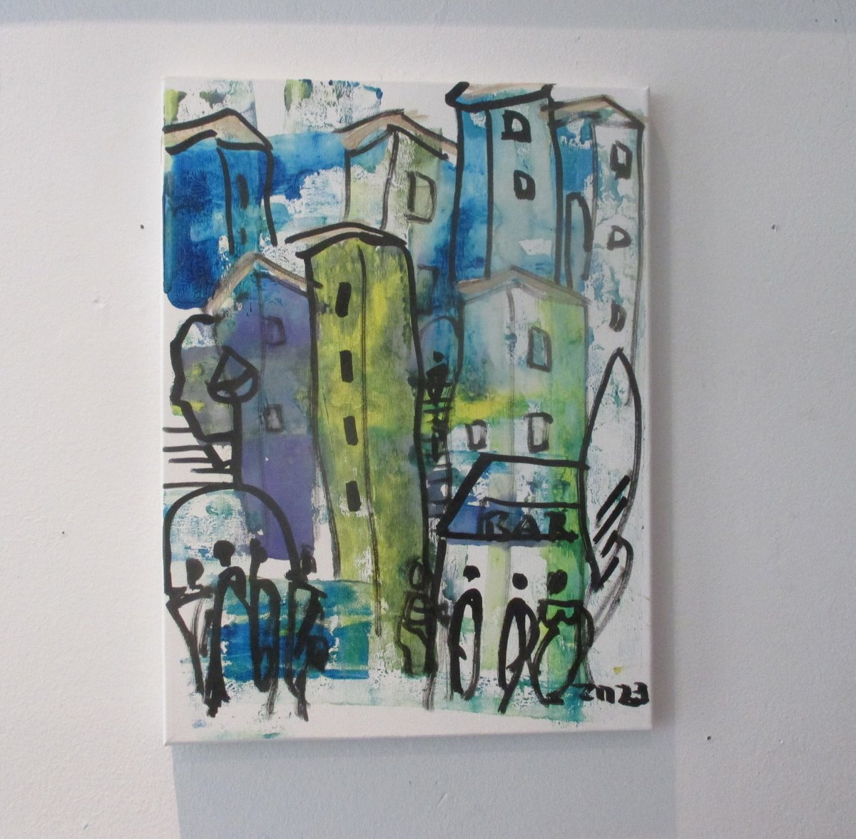 Expressive Cityscapes Acrylic Painting By Sonja Zeltner-Muller, 12 X 16", Spring In Italy, Original Artwork