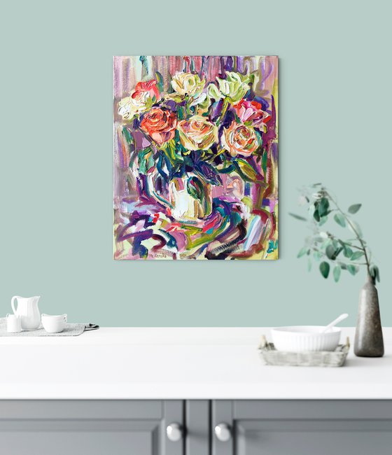 Roses in white vase