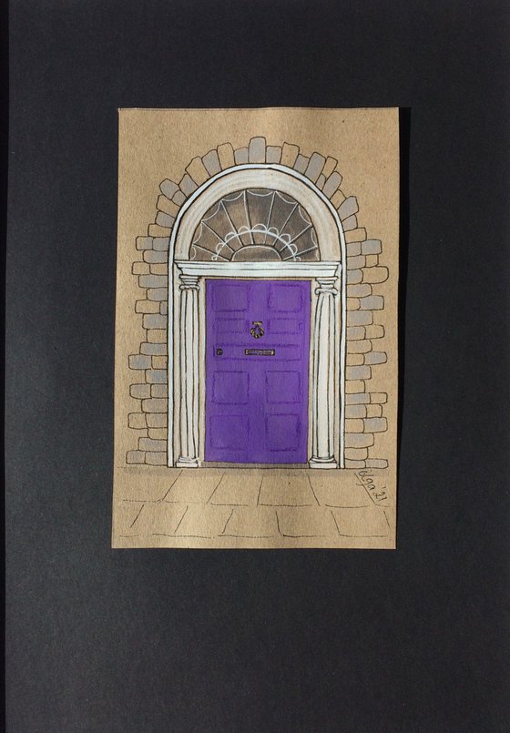 Violet Dublin door - Architecture mixed media drawing - City framed art - Gift idea