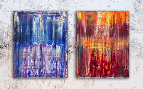 "Beautiful Bipolarity" - FREE USA SHIPPING + Save As A Series - Original Large PMS Abstract Diptych Oil Paintings On Canvas - 32" x 20"