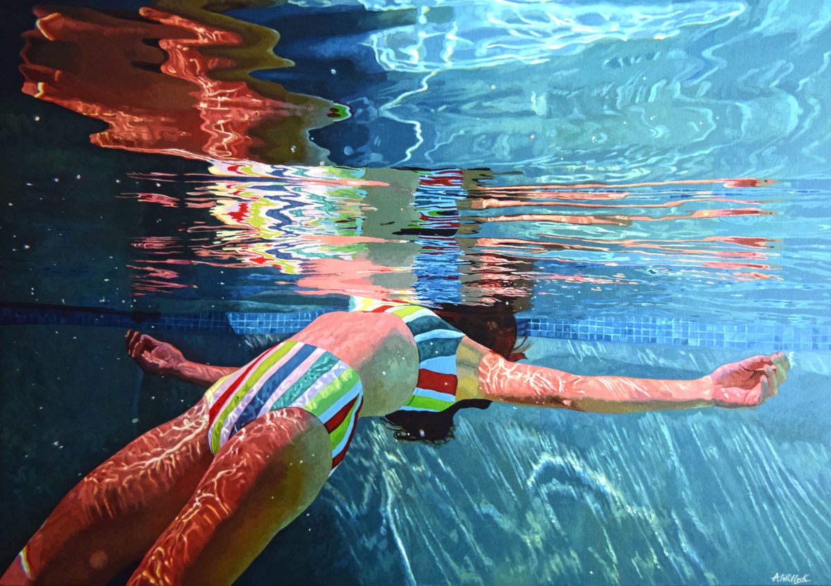 Photorealistic Portrait Acrylic Painting By Abi Whitlock, 39 X 28, Freefall, Original Artwork