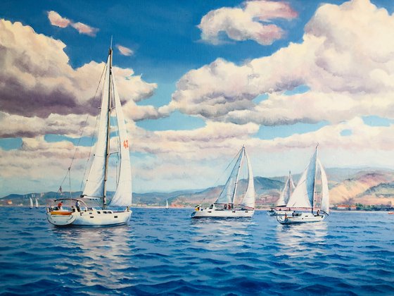 Seascape with Sailboats