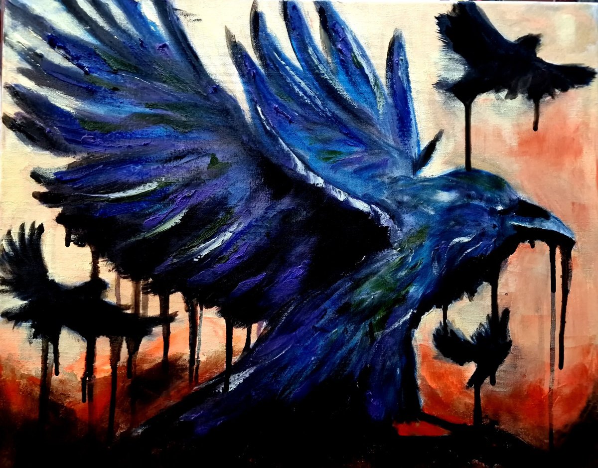 Expressive Animal Oil Painting By Leezee Lee ( Georgiana L. Nicolae), 20 X 16", Mid-Flight No.2, Original Artwork