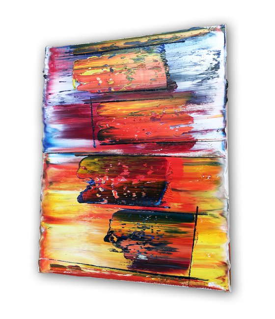 "Make Us" - FREE USA SHIPPING - Original PMS Abstract Triptych Oil Paintings On Canvas - 48" x 20"