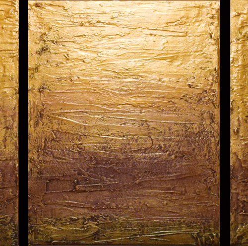 Gold Intervention 3 panel canvas in metallics by Stuart Wright