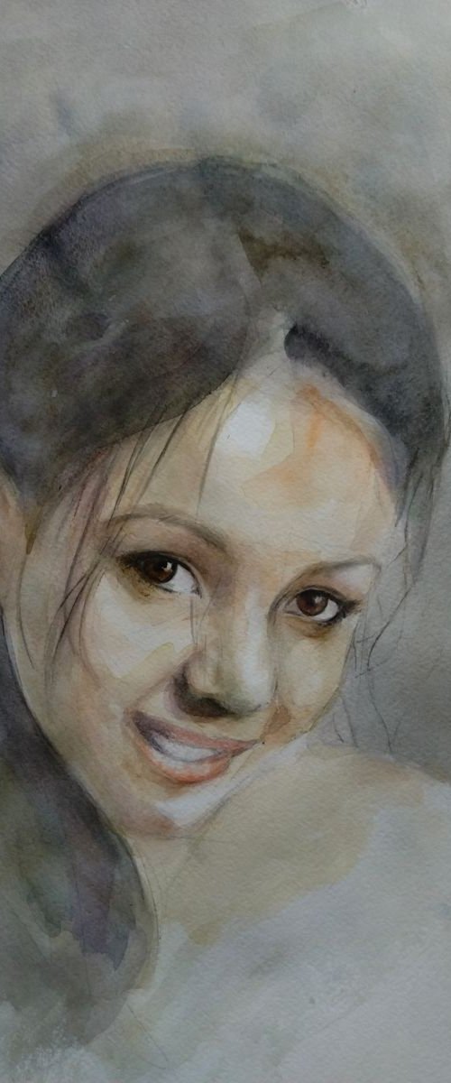 Watercolor portrait (30x43cm, watercolor, paper, portraiture) by Kamsar Ohanyan