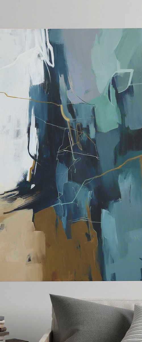 "Influence 3" Abstract dark teal acrylic art by Yana Sagan
