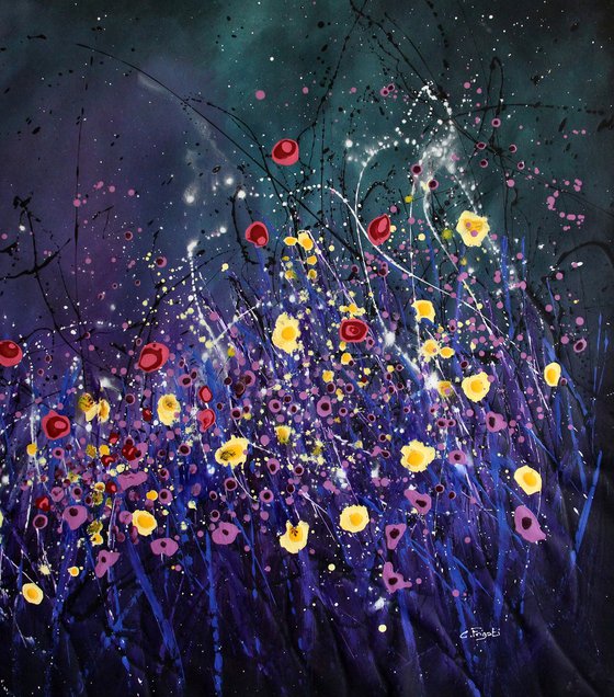 Luci Nella Notte - Super sized original abstract floral landscape