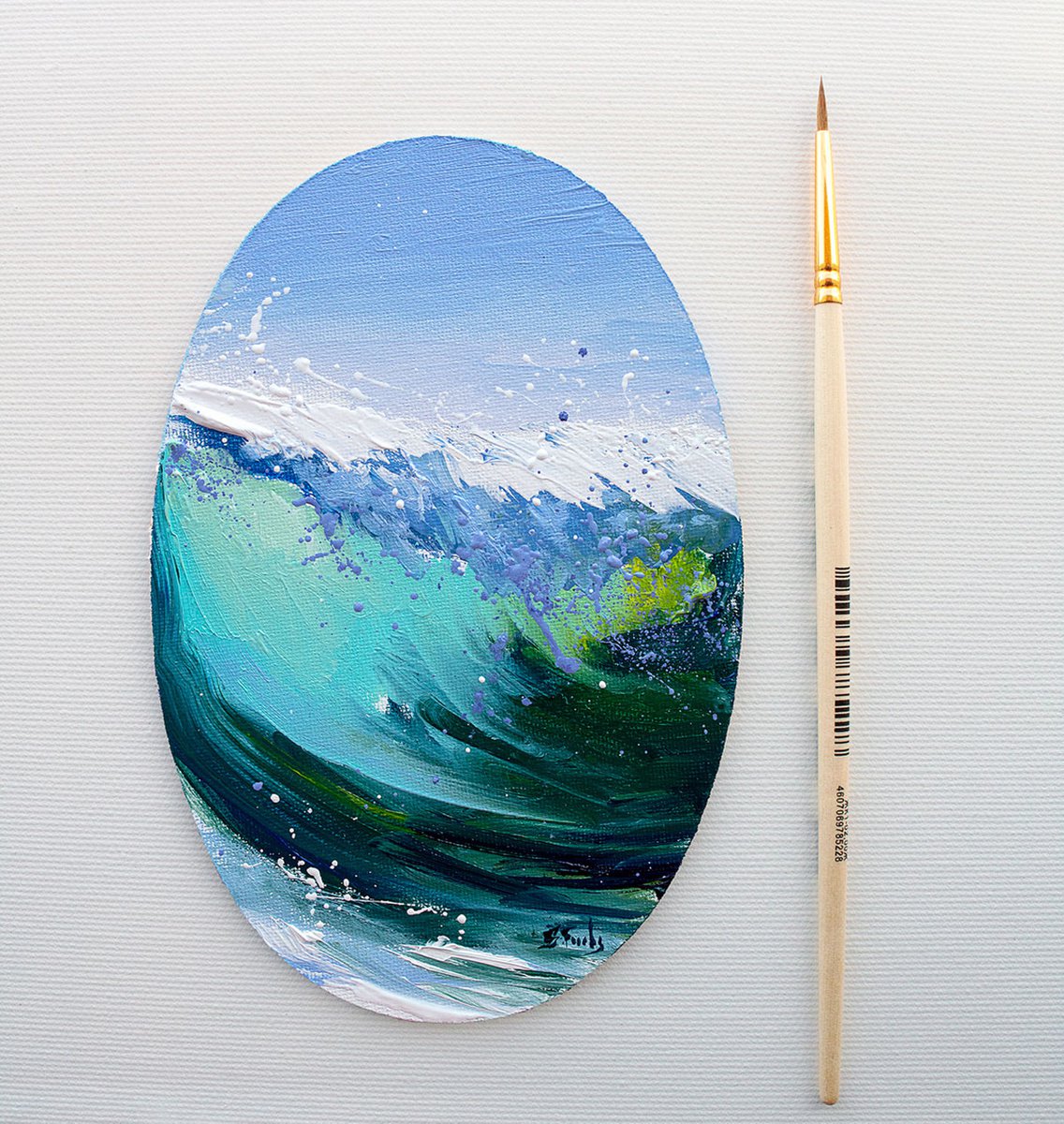 Wave painting Green by Bozhena Fuchs