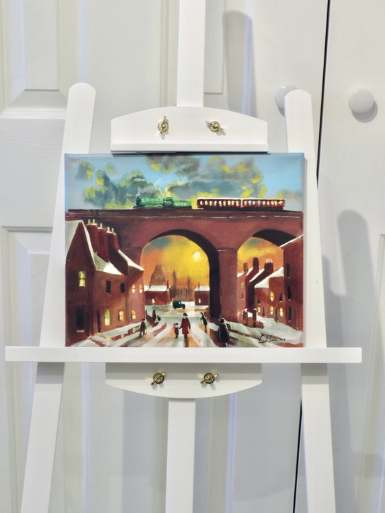 winter street scene light through the arches