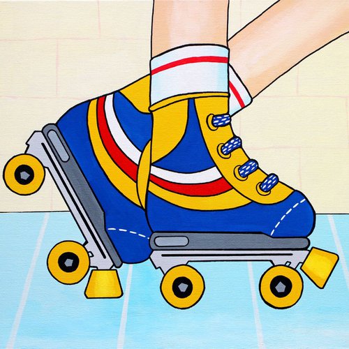 Retro Roller Skate Pop Art Painting on Square Canvas by Ian Viggars