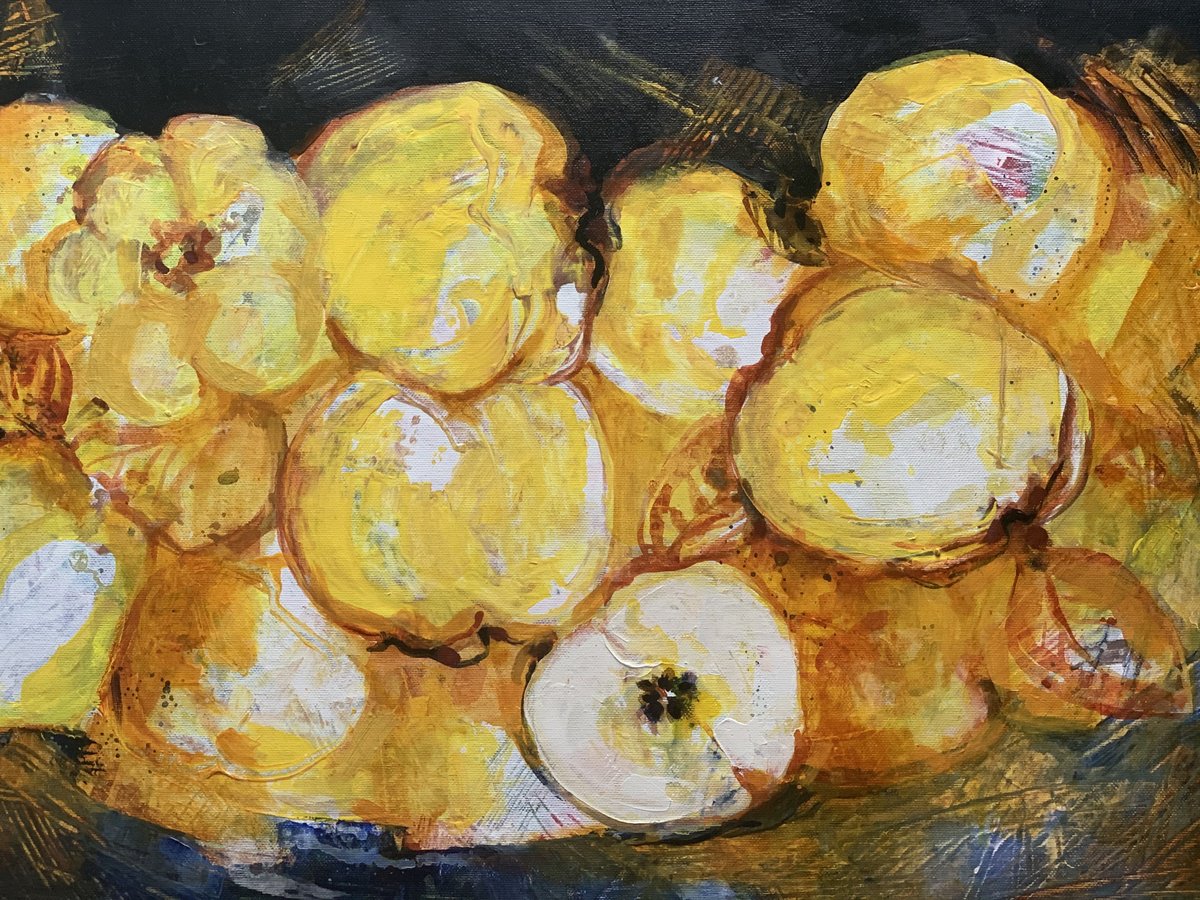 Impressionistic Still Life Oil Painting By Olga Pascari, 24 X 18", Quinces, Original Artwork