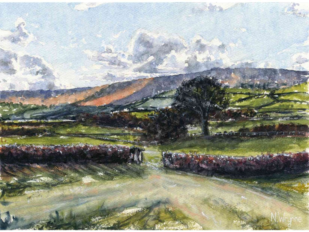 Impressionistic Landscape Watercolour By Neil Wrynne, 15 X 11", Through The Gate And Far Away, Original Artwork
