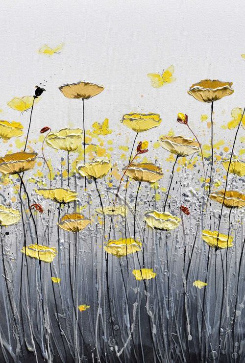 Yellow Burst of Poppies and Butterflies by Amanda Dagg