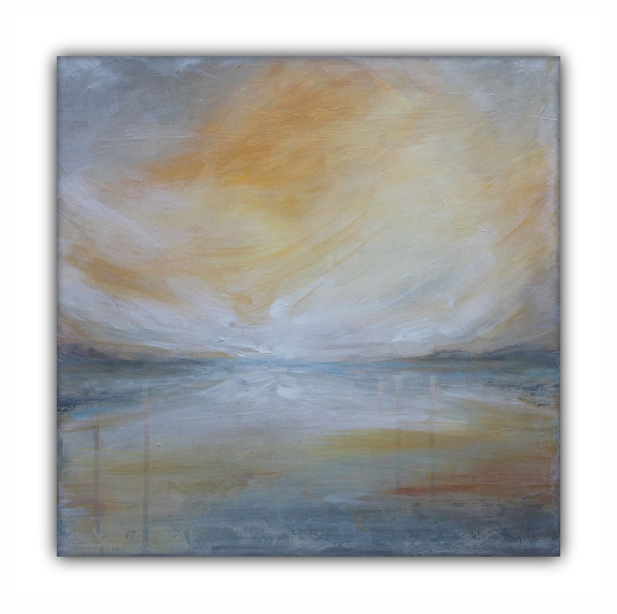 Landscape II - Yellow and Grey Landscape Painting by Elizabeth Moran