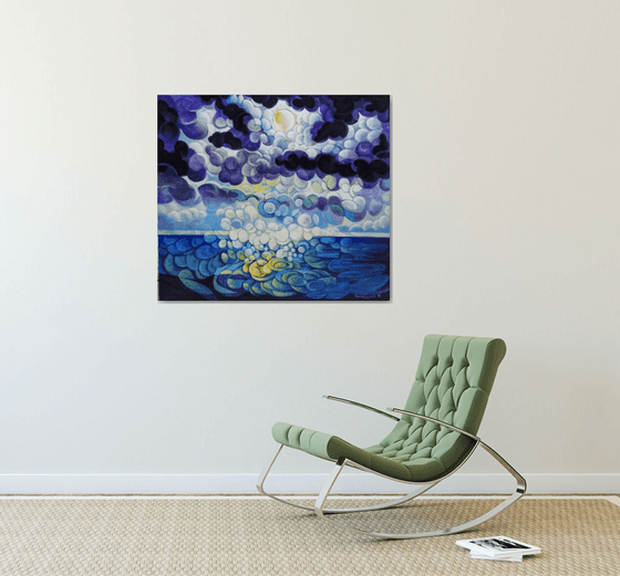 Full Moon (80x90cm, cubism, oil painting, ready to hang)