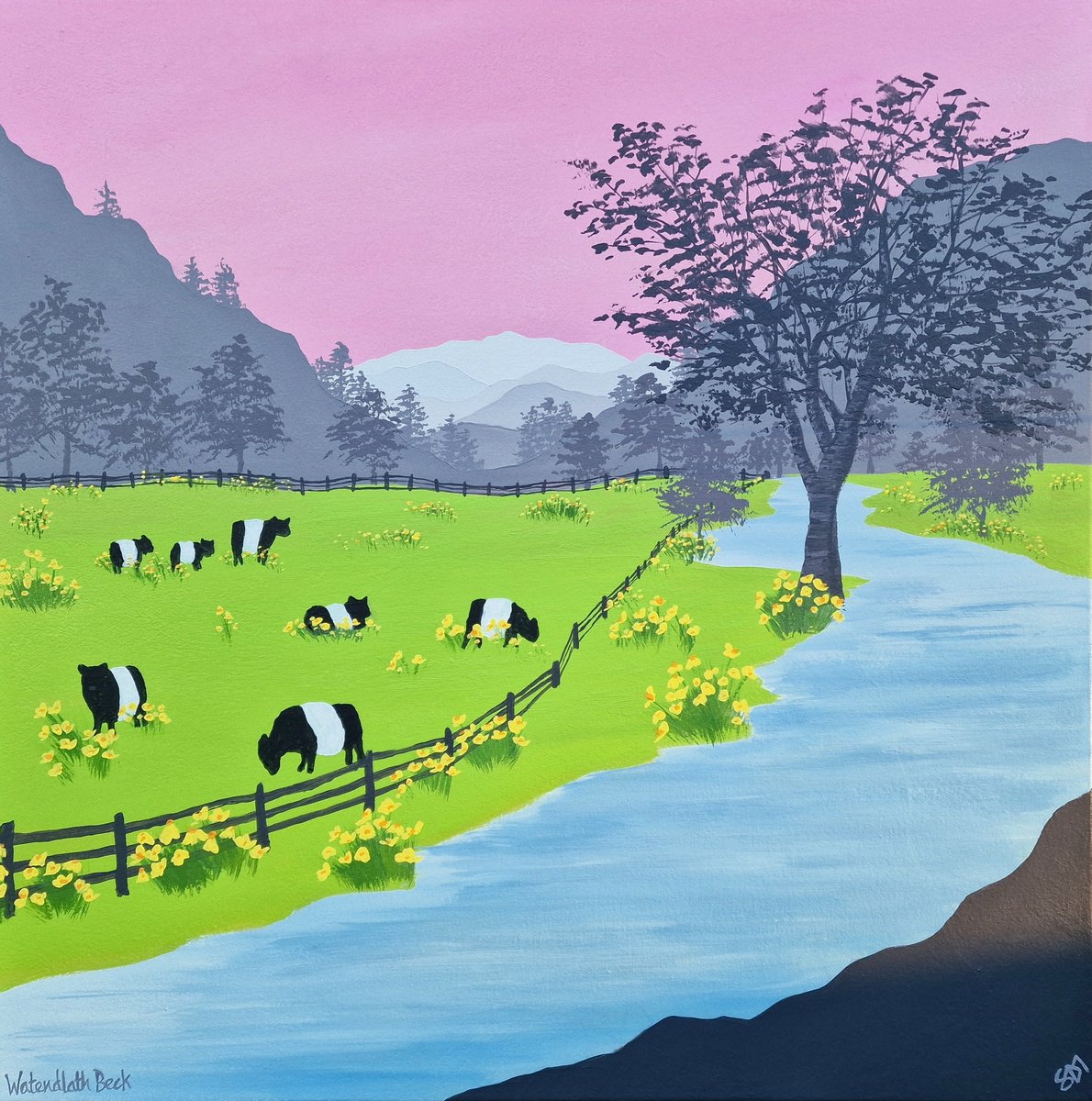 Organic Landscape Acrylic Painting By Sam Martin, 20 X 20", Watendlath Beck, Original Artwork