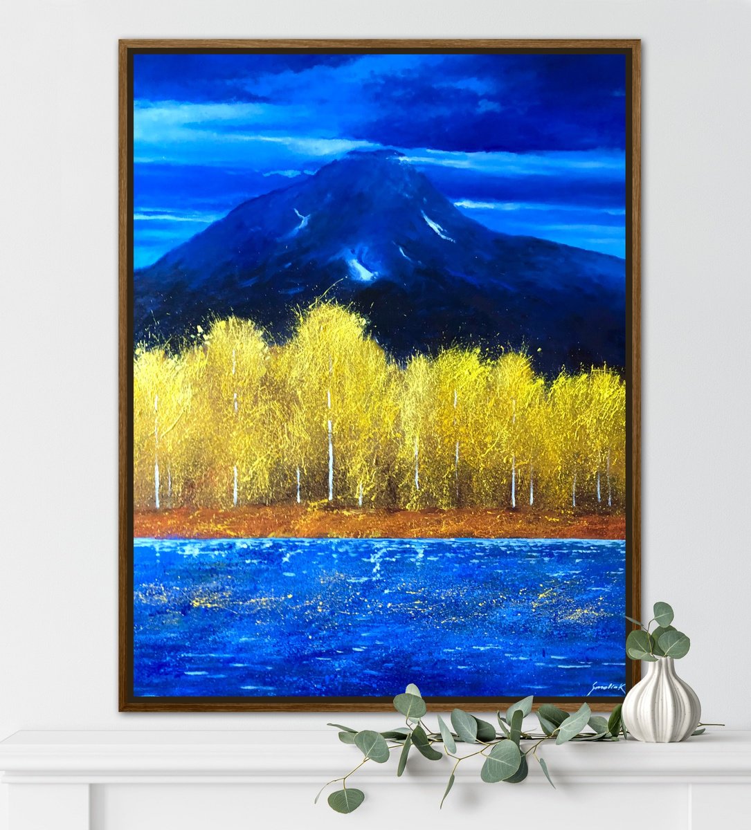 Impressionistic Landscape Oil Painting By Volodymyr Smoliak, 28 X 35", Golden Aspens Forest, Original Artwork