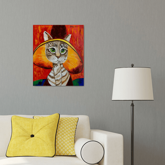 Cat - thinker at in a hat,  inspired by Amedeo Clemente Modigliani