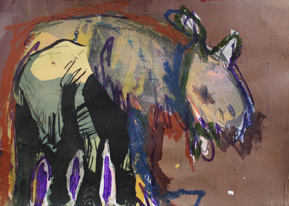 Expressive Portrait Acrylic Painting By Milos Hronec, 11 X 8", Mammal, Original Artwork