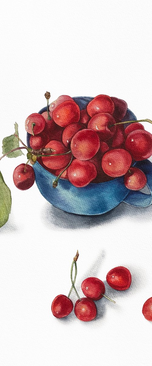 Cherries from my garden 2022. Original watercolour arwork. by Nataliia Kupchyk