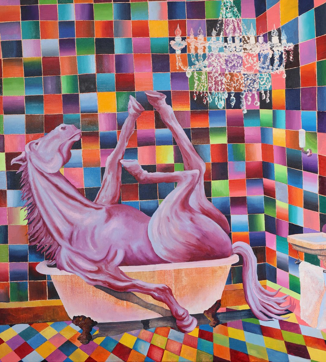 Surrealistic Animal Oil Painting By Dominic Virtosu, 35 X 39, In The Mood, Original Artwork