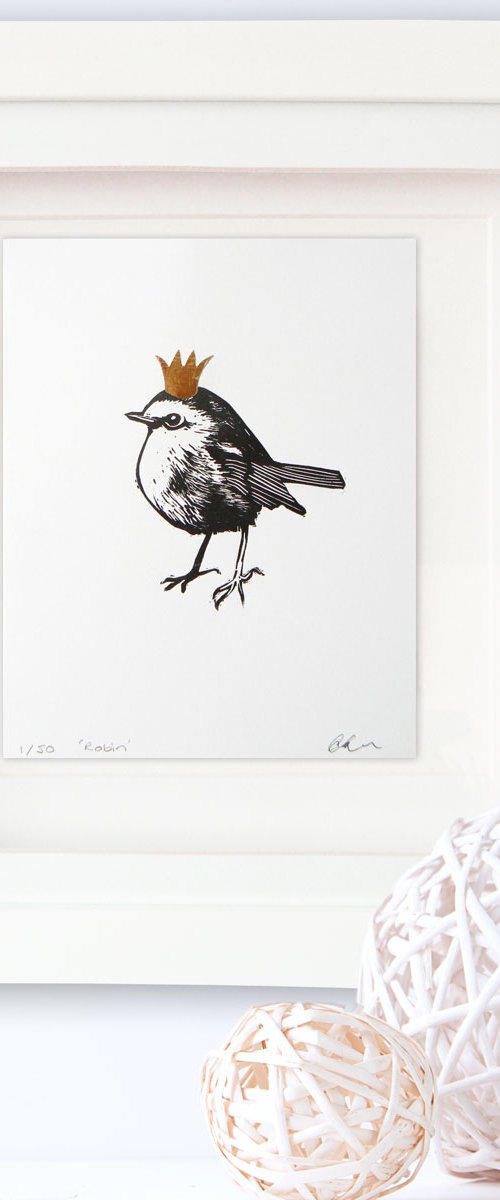 Robin linoprint by Carolynne Coulson