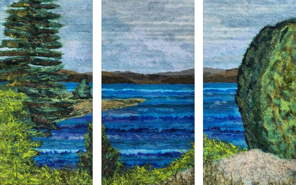Impressionistic Landscape Collage By Dave Popino, 33 X 20, Donner Lake, Original Artwork